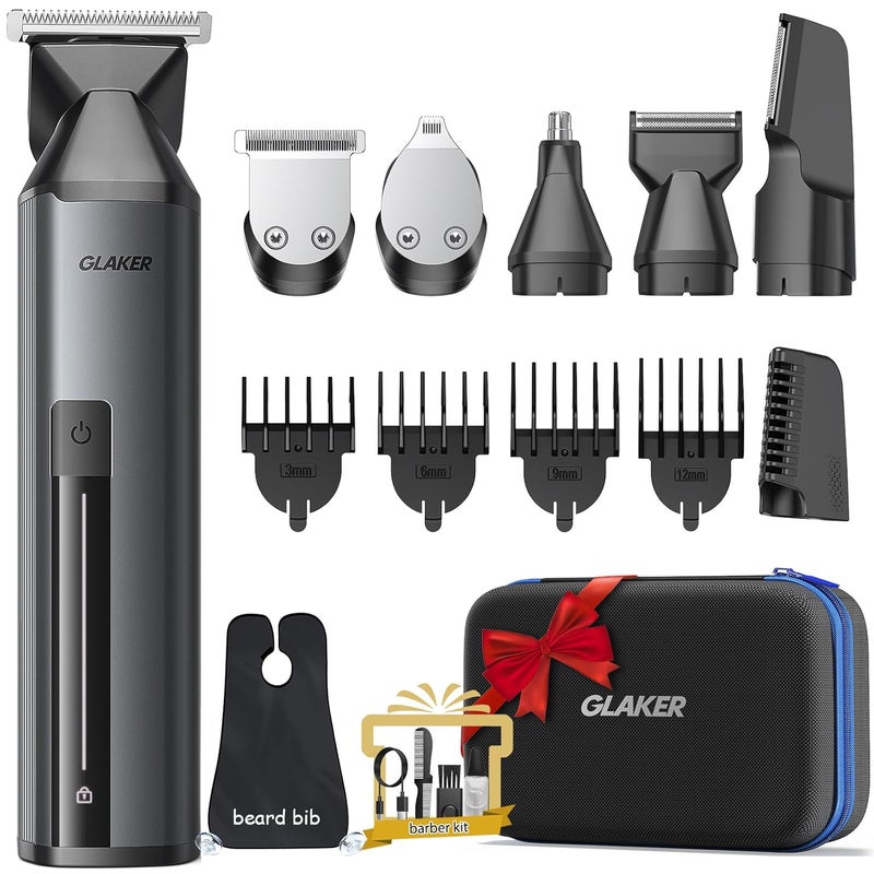 GLAKER Beard Trimmer for Men,Cordless Hair Trimmer,Electric Razor with Interchangeable Magnetic Attachments for Hair Body Facial Trimming,6 in 1 Men Gromming Kit with Storage Bag and Beard Bib Apron - Image 1